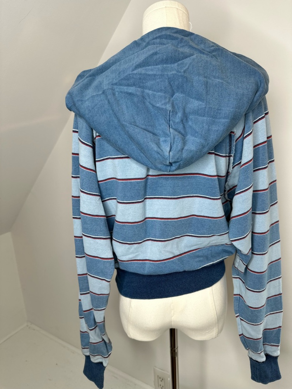 FREE PEOPLE Striped Button Neck Hoodie w/ pockets, women’s size XS - Picture 5 of 8